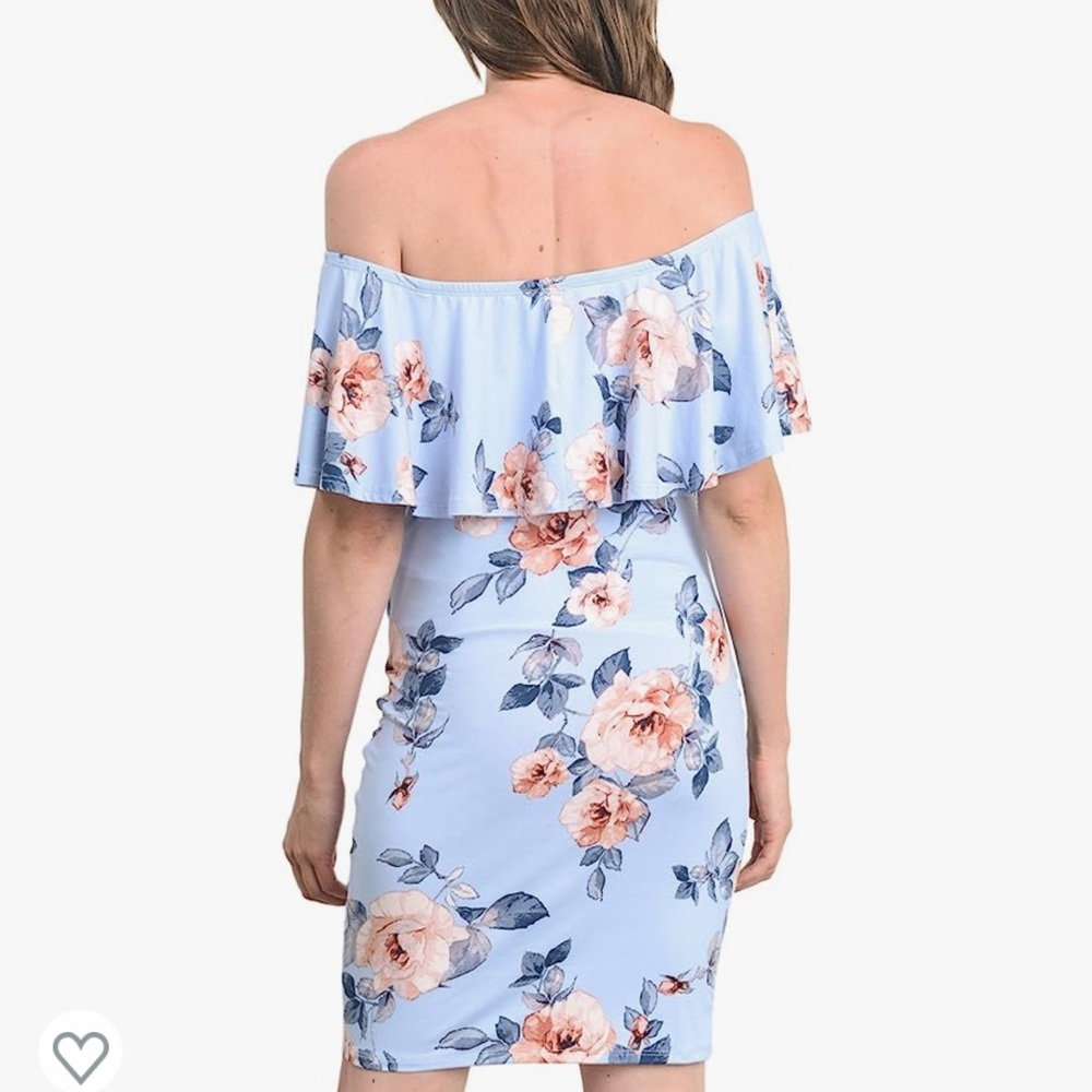 Blue Floral Off Shoulder Maternity Dress - Picture 4 of 6